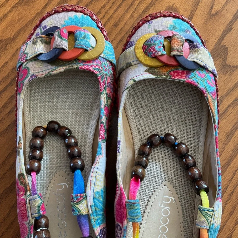 NWOT Boho Chic Cute Slipper Shoes With Beads, Ribbons & Floral Patterns, Sz 41